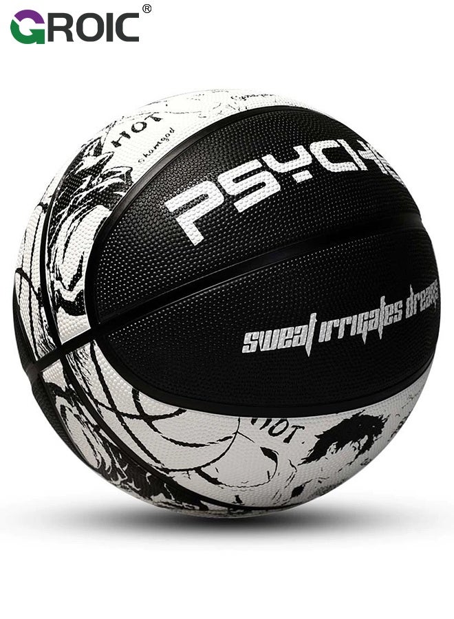 GROIC كرة سلة، جنون الكوميديا ​​بحجم 7، تصميم جرافيكي باللونين الأسود والأبيض، بناء قناة عميقة ومتانة، مثالية لتدريب كرة السلة وممارسة المعدات، كرات سلة مطاطية خارجية - Image 1